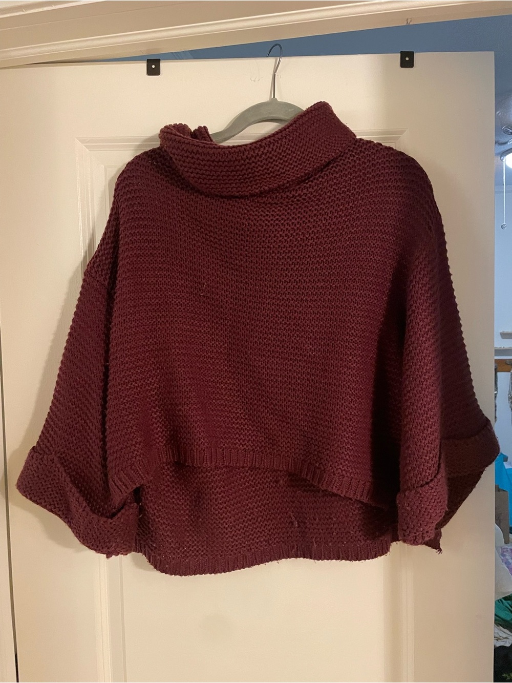 Brave Soul Chunky Cowl Poncho Sweater - Burgundy